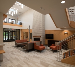 Lamendola Welcome Lounge, seating with fireplace