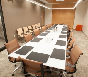 Conference style table with chairs