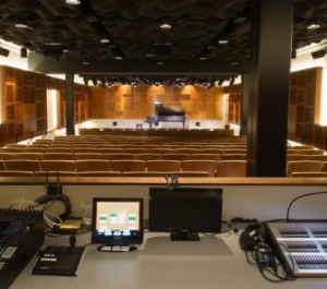 Ciminelli Recital Hall, view from sound booth looking at stage
